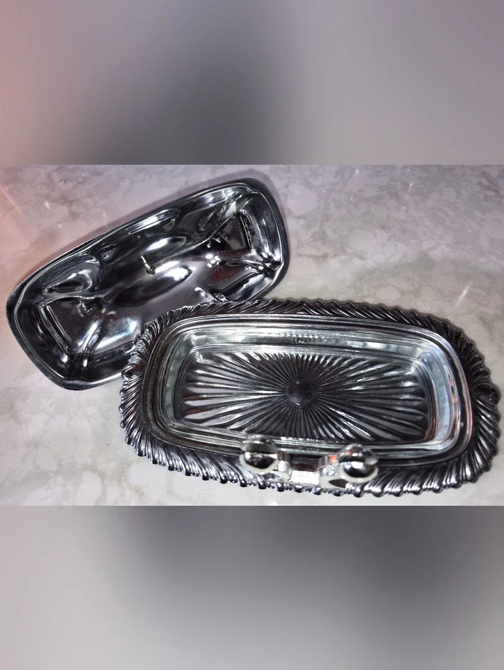 Vintage mid-Century silver-plated covered butter dish, Made By Shelton-Ware